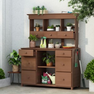 Garden Potting Bench Table, Rustic and Sleek Design with Multiple Drawers and Shelves for Storage - 1 of 3