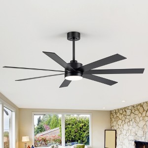 Airsurfer 60-in Matte Black Ceiling Fan with LED Light, 7 Blades, Wood Grain & Black Finish, Remote Included, Dual Downrods - 1 of 4