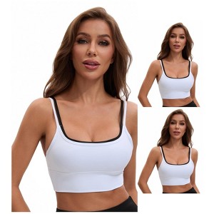INSPIRE CHIC Women's Double Spaghetti Strap Longline Full Coverage Workout Padded Sports Bras 3 Packs - 1 of 4