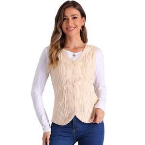 Allegra K Women's V Neck Sleeveless Button Down Knitted Sweater Vest - 1 of 4