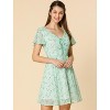 Allegra K Women's Floral Printed Flare Short Sleeve Lace-up V Neck A-Line Chiffon Dress - 2 of 4