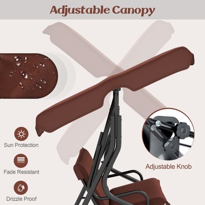 Coffee 3-Seater Outdoor Glider Swing with Adjustable Canopy