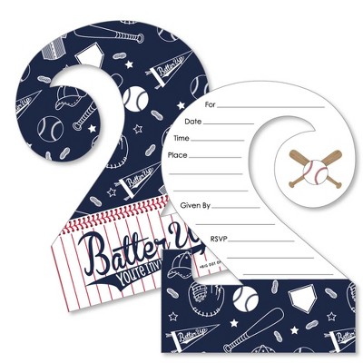Big Dot of Happiness 2nd Birthday Batter Up - Baseball - Shaped Fill-in Invites - Second Birthday Party Invitation Cards with Envelopes - Set of 12