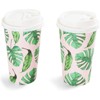 Blue Panda 48 Pack Insulated To Go Coffee Cups with Lids for Hot Chocolate, Tea, Tropical Palm Leaf Design, 16 Oz - 3 of 4