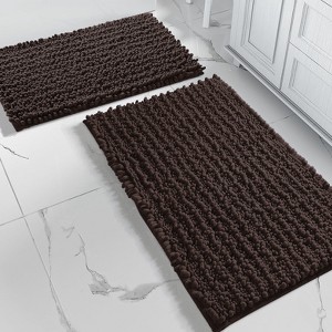 Home Mart Goods 2 Piece Set Brown Soft Cozy Plush Chenille Bath Mat Bathroom Rug - 1 of 4