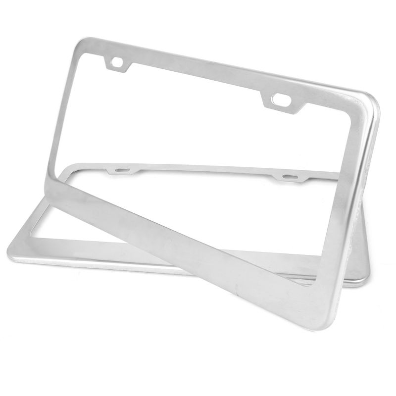 Unique Bargains 2Pcs Stainless Steel Car License Plate Frame w Screw Caps 2 Hole - Silver Tone, 2 of 9