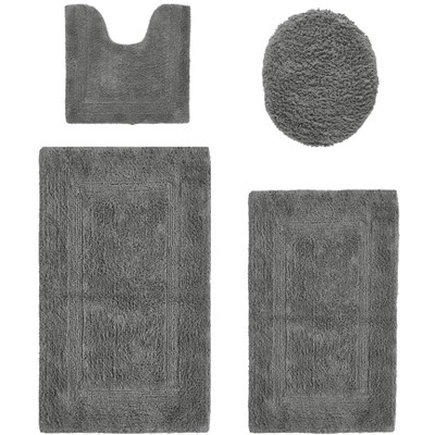 Lux Premium 100% Cotton Tufted Solid Reversible 4 Piece Bath Rug Set – Ultra-Soft, Water-Absorbent, Durable, Machine Washable Bathroom Rug