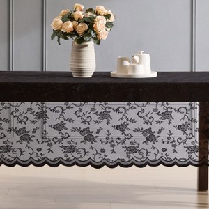 HLC.ME Harper Floral Patterned Scalloped, Wrinkle Resistant, Lace Fabric Table Cloth for Round and Rectangle Tables - 1 of 4