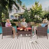 4-Piece All-Weather Wicker Patio Set, Outdoor Rattan Conversation Furniture with Cushions & Glass Table, for Garden, Porch, Poolside - 3 of 4