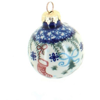 Blue Rose Polish Pottery Christmas Bounty Small Christmas Ball