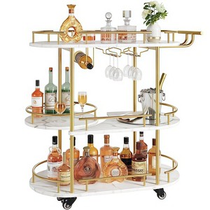 GustoWave Gold Rotated Bar Cart, 3 Tier Bar Carts with Wheels, Wine Rack and Glass Holder, Bar Serving Cart for Kitchen, Dining Room - 1 of 4