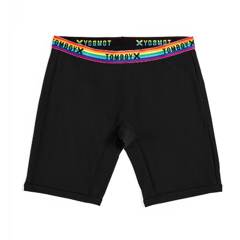 TomboyX 9 Inseam Boxer Briefs Underwear, Cotton Stretch Comfortable Boy  Shorts, Bike Short Style, (XS-6X) Black Rainbow 6X Large