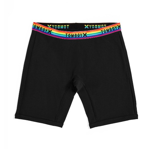 TomboyX 9 Inseam Boxer Briefs Underwear, Cotton Stretch Comfortable Boy  Shorts, Bike Short Style, (XS-6X) Black Rainbow X Small