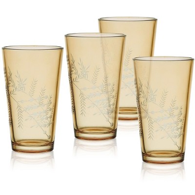 Fitz and Floyd Gold Wildflower Highball Glasses Set of 4