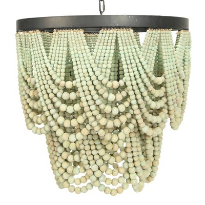 Metal Chandelier with Draped Wood Beads - 3R Studios