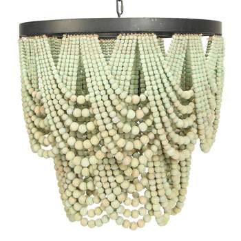 Metal Chandelier with Draped Wood Beads Blue - Storied Home