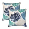 Coastal Beach Coral Throw Pillow Covers 18x18 in Set of 2, Decor Decorative Blue Ocean - 2 of 3