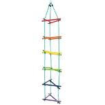 HearthSong Rainbow Triangle Weather-Resistant Kids' Rope Climbing Ladder with Colorful Metal Rungs and Nylon Rope