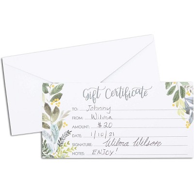 Pipilo Press 100 Pack Blank Gift Certificates, For You Cards with Envelopes, 7.25 x 3.75 in