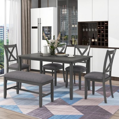 Anybear 6pc Kitchen Dining Table Set Wooden Rectangular Dining Table