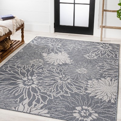 Modern Floral Gray Synthetic 5' x 8' Indoor/Outdoor Area Rug
