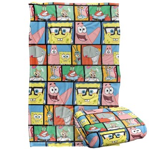 Kids' Spongebob Tile Pattern Silky Touch Blanket White 36X58 - 1 of 4