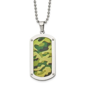 Black Bow Jewelry Men's Stainless Steel Camouflage Enameled Dog Tag Necklace, 24 Inch - 1 of 4