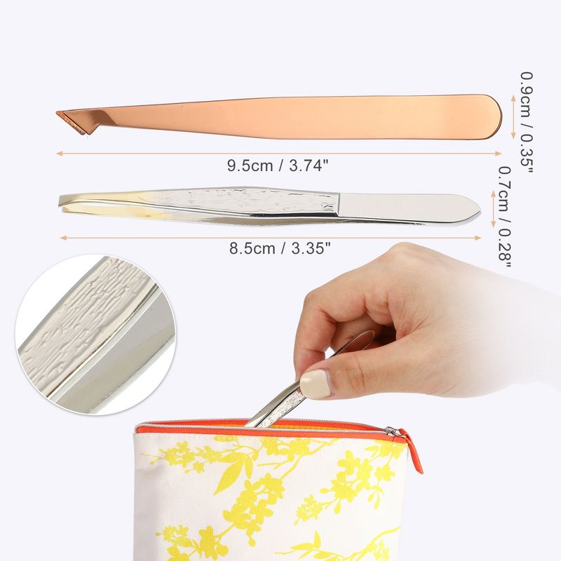 Unique Bargains Stainless Steel Eyebrow Tweezers Rose Gold Tone 2 Pcs, 4 of 7
