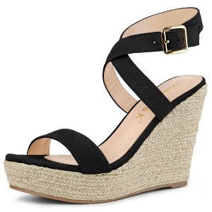 Allegra K Women's Back to College Slingback Crisscross Espadrille Wedges Heel Sandals - 1 of 4