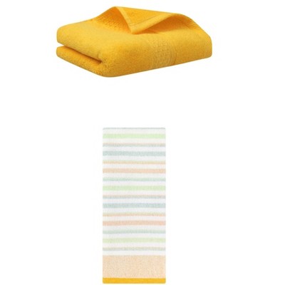 REGALWOVEN Striped Pattern Cotton Bathroom Hand Towel for Face Hair 13" x 30"/13" x 27" 2 Packs