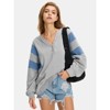 EXLURA Women's Oversized V Neck Henley Shirt Patchwork Color Block Sweatshirt Long Sleeve Button Pullover Tunic Tops - 2 of 4