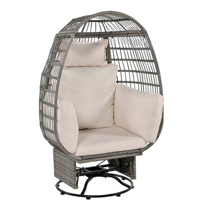 Outdoor Egg Chair, Swing Chair With 4 Pillows, Thick Soft Padded Back And Arm, Swivel Base, Adjustable Foot Pads
