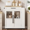 Coolmee 42 inch Kitchen Island Cart -  Wood Top with Drawer, 3-Tier Shelves & Locking Wheels, Farmhouse Mobile Storage for Small Kitchens - 2 of 4