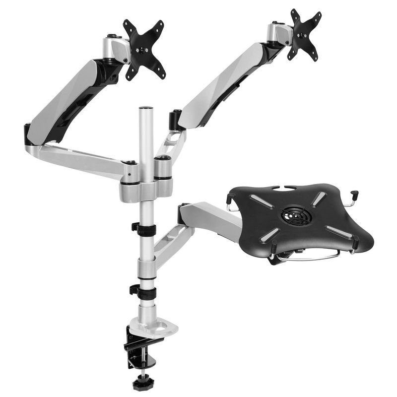 Mount-It! Monitor & Laptop Desk Stand, Fits Two Computer Monitors & One Laptop, Up To 27 Inch Monitors & 17 Inch Notebooks, Full Motion w/ Vented Tray, 1 of 11