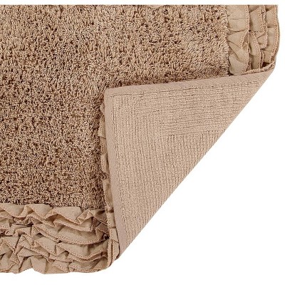 Taupe Cotton Shaggy Border Bath Rug with Ruffles