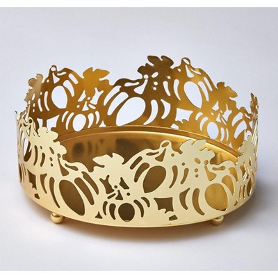 Lakeside Decorative Golden Metal Candle Holder with Harvest Pumpkin Aesthetic