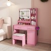 KTMBDW Vanity Desk with LED Mirror Lights and Charging Station, Makeup Dressing Table with 3 Drawers, 7 Shelves and Storage Stool for Bedroom - 2 of 4
