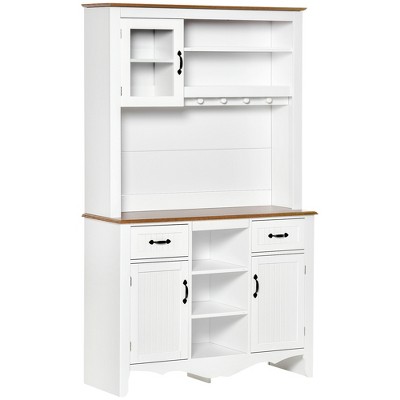 Homcom Freestanding Rustic Buffet With Hutch, 4 Doors Farmhouse Kitchen  Pantry Cabinet, Microwave Stand With Beadboard Panel, Drawer, White : Target