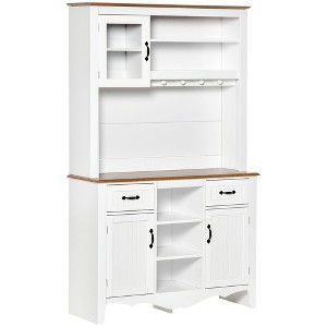 HOMCOM 71" Kitchen Buffet with Hutch, Farmhouse Style Storage Pantry with 2 Drawers, 3 Door Cabinets and 3 Shelves, White - 1 of 4