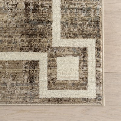 Olvera Beige and Brown Geometric Synthetic 4' x 6' Area Rug