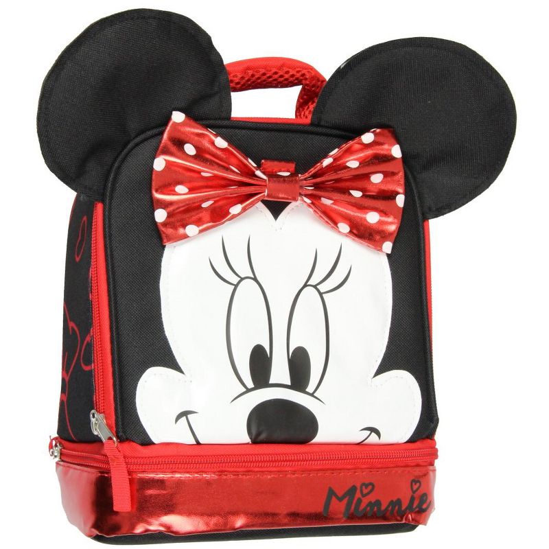 Disney Minnie Mouse Dual Compartment w/Ears & Bow Insulated Lunch Tote Red, 1 of 5