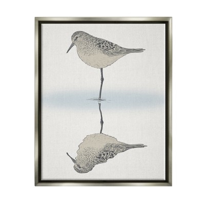 Stupell Industries Tranquil Sandpiper Bird Reflection Framed Floater Canvas Wall Art