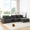 TiramisuBest 114*64" Cream Corduroy Sectional Sofa: L-Shaped,Console, USB Charger,Storage, Ottoman & Deep Wide Seats for Living Room - 2 of 4