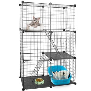 iMountek "3-Tier Metal Cat Playpen Cage with 3 Doors, 2 Ladders, Detachable Design for 1-2 Cats, Black" Black - 1 of 4