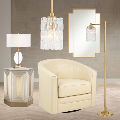 Warm Brass and Stone Glass 67" Modern Downbridge Floor Lamp