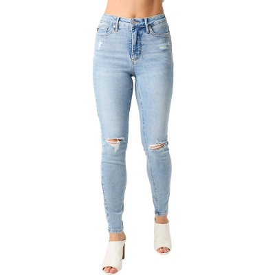 Women's Mid Rise Tummy Control Destroy Skinny Jeans - Judy Blue