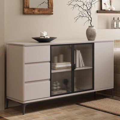 Luck Live 62.99" Modern Style Storage Cabinet with Three Doors and Three Drawers in Off-white