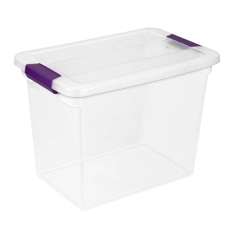 Sterilite 27 Qt ClearView Latch Storage Box Stackable Bin with Latching Lid, Plastic Container to Organize Clothes in Closet, Clear Base, Lid, 24-Pack, 1 of 7