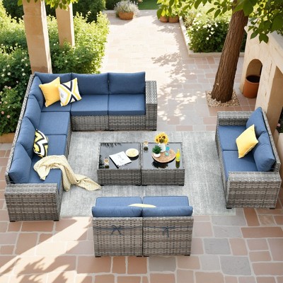 XIZZI Modular Sectional Patio Set with Convertible Corner Sofa, 3.54" Thickened Cushions & 7.68" Wide Armrests, Outdoor Conversation Sofa in 7 Colors