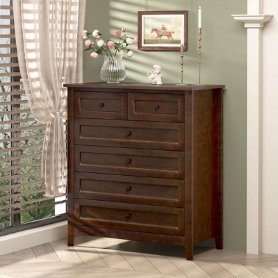 Drawer Chest Solid Wood MDF Spray-Painted Drawer Dresser Bar Retro Round Handle for Dining Room Living Room Kitchen Corridor Brown